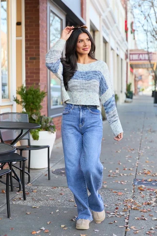 Ellis Tan And Blue Cropped Sweater sold by Pink Lily product image thumbnail 2