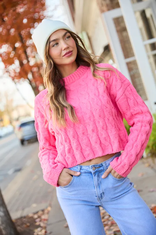 Bailey Coral Cable Cropped Sweater sold by Pink Lily