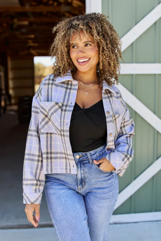 Kai Purple Plaid Oversized Shacket sold by Pink Lily