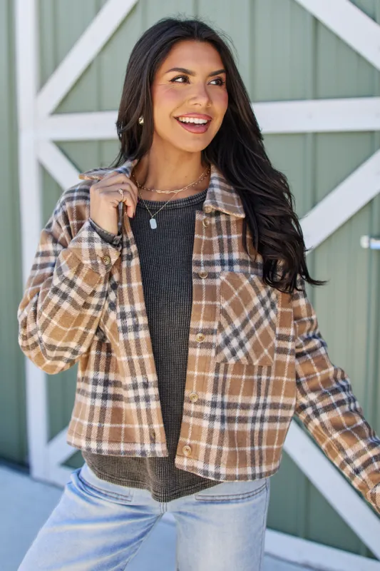 Kai Brown Plaid Oversized Shacket sold by Pink Lily