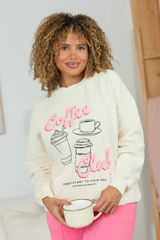 Coffee Club Cream Graphic Sweatshirt SALE sold by Pink Lily