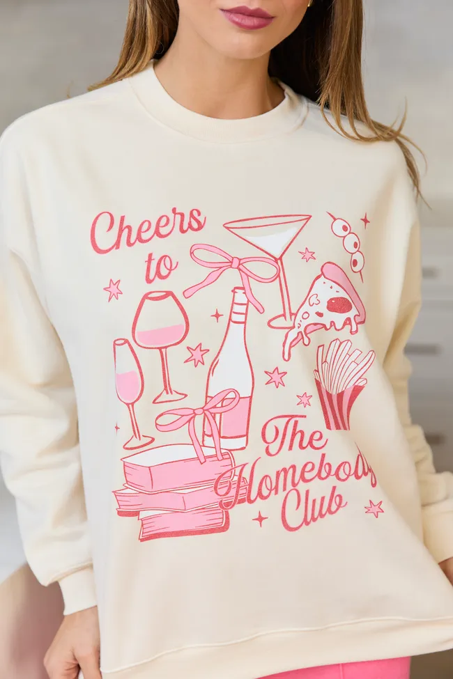 Cheers To The Homebody Club Cream Graphic Sweatshirt sold by Pink Lily product image thumbnail 2