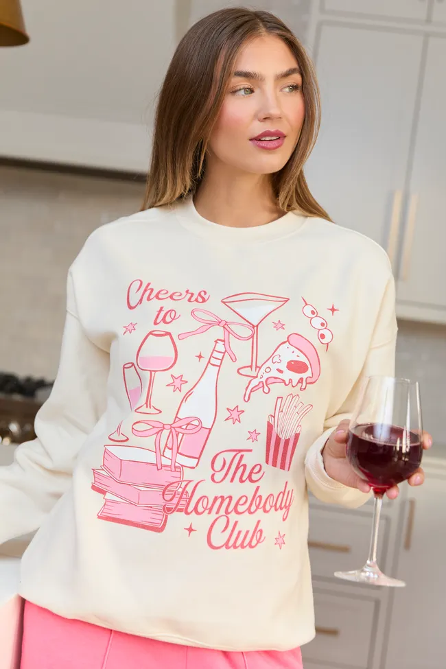 Cheers To The Homebody Club Cream Graphic Sweatshirt sold by Pink Lily product image thumbnail 4