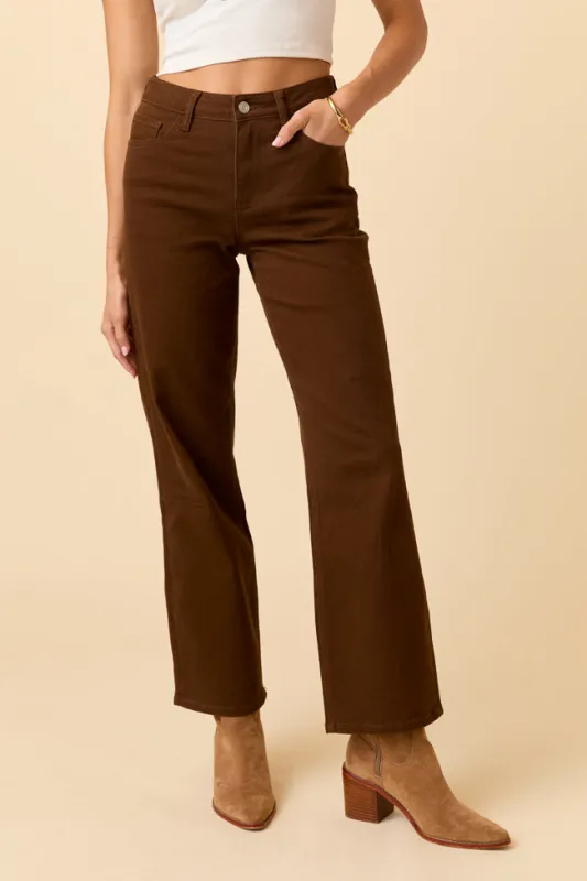 Ezra Pecan Brown Straight Jeans sold by Pink Lily