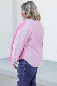 On The Way Pink Colorblock Corduroy Shacket sold by Pink Lily