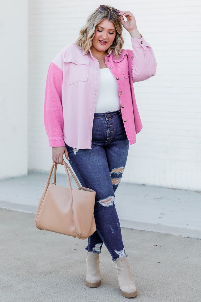 On The Way Pink Colorblock Corduroy Shacket sold by Pink Lily product image thumbnail 4
