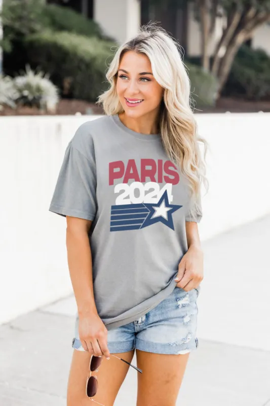 Paris 2024 Grey Comfort Colors Graphic Tee sold by Pink Lily