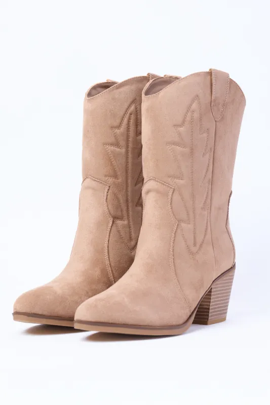 Margo Maple Brown Midi Western Boots made by Mia Shoes