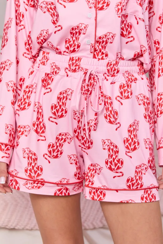 Pink Heart Leopard Pajama Shorts sold by Pink Lily