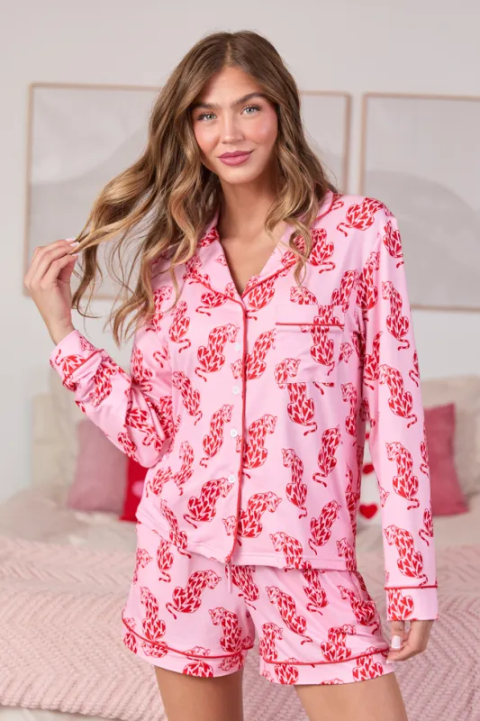 Pink Heart Leopard Pajama Top FINAL SALE sold by Pink Lily