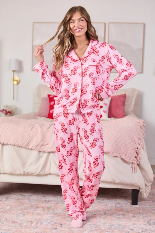 Pink Heart Leopard Pajama Pants sold by Pink Lily