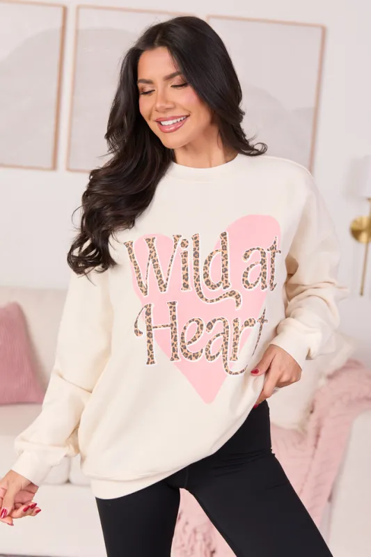 Wild At Heart Leopard Cream Graphic Sweatshirt SALE sold by Pink Lily