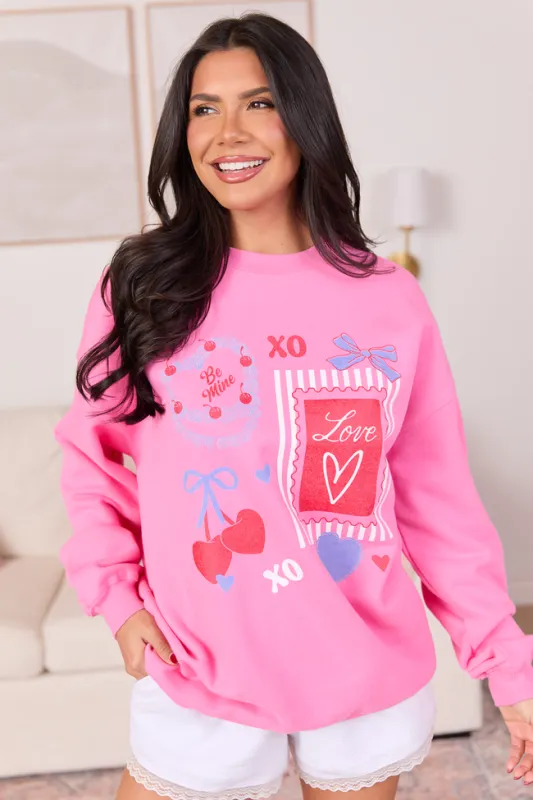 Love Icons Pink Graphic Sweatshirt sold by Pink Lily