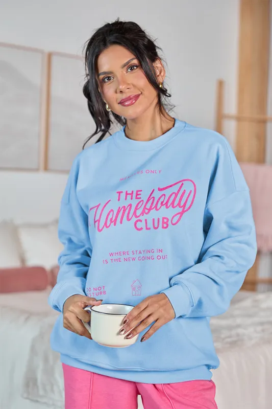Homebody Club Light Blue Graphic Sweatshirt sold by Pink Lily