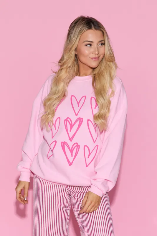 Sketched Hearts Light Pink Graphic Sweatshirt SALE sold by Pink Lily