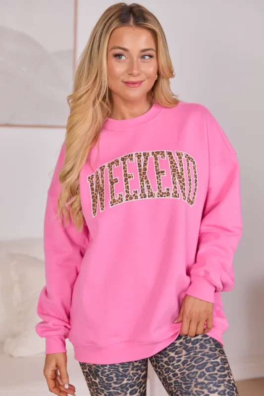 Weekend Leopard Pink Graphic Sweatshirt SALE sold by Pink Lily