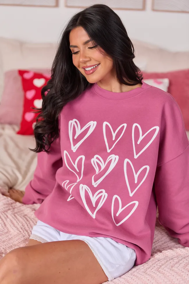 Sketched Hearts Rose Graphic Sweatshirt sold by Pink Lily