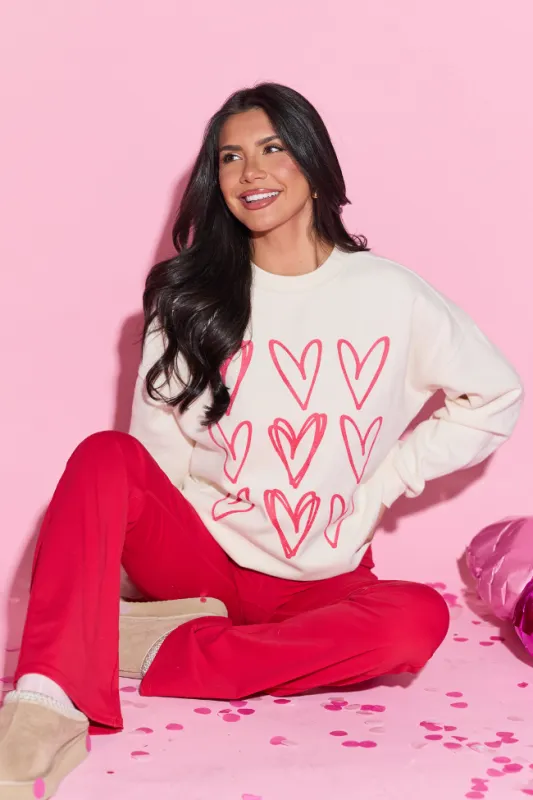 Sketched Hearts Cream Graphic Sweatshirt SALE sold by Pink Lily