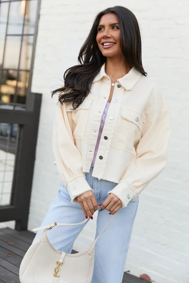 Bree Ivory Canvas Thermal Shacket sold by Pink Lily