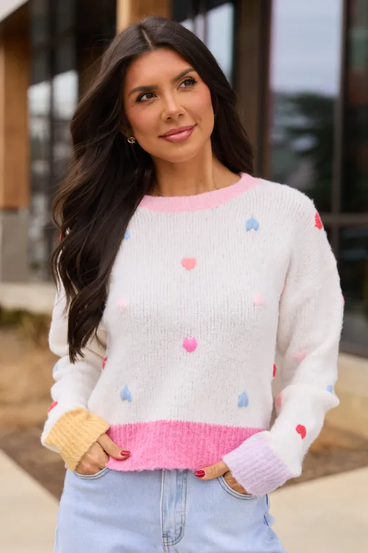 All the Hearts Ivory Crewneck Sweater sold by Pink Lily