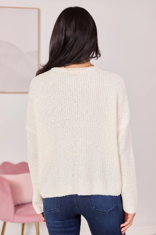 Mckenzie Ivory Open Knit V-Neck Sweater SALE sold by Pink Lily product image thumbnail 4