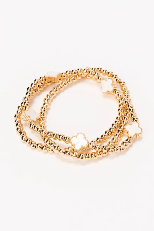 Tilly White Clover Stretch Bracelet Set sold by Pink Lily