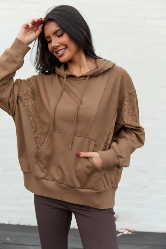 Emerson Brown Lace Patchwork Hoodie FINAL SALE sold by Pink Lily