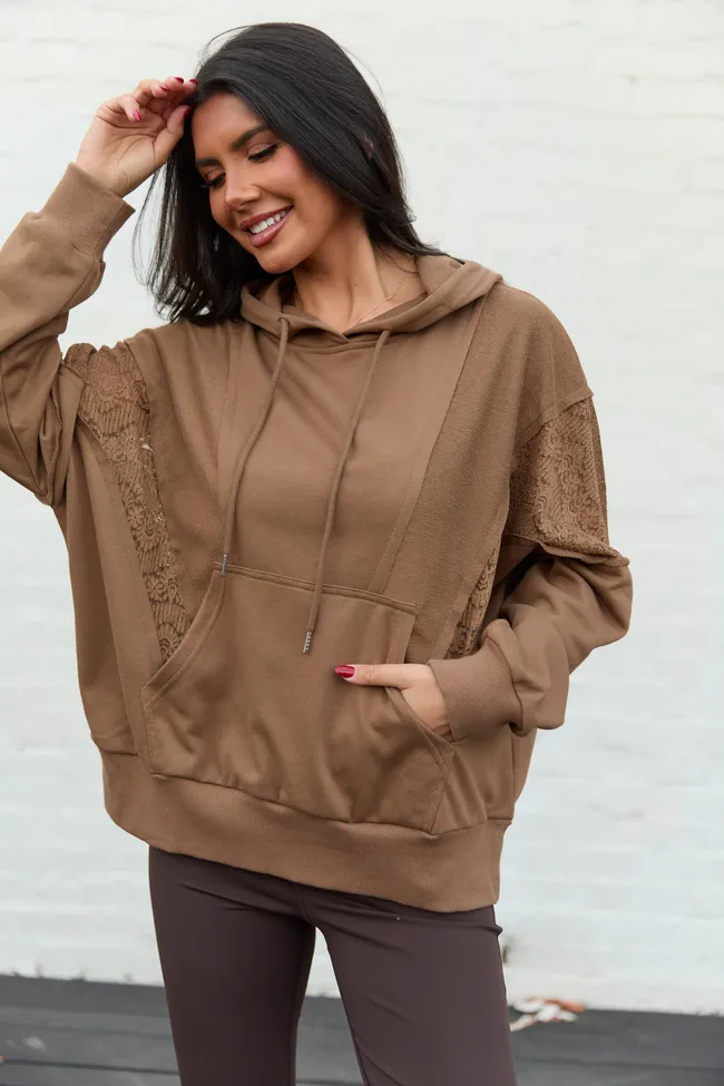 Emerson Brown Lace Patchwork Hoodie FINAL SALE sold by Pink Lily