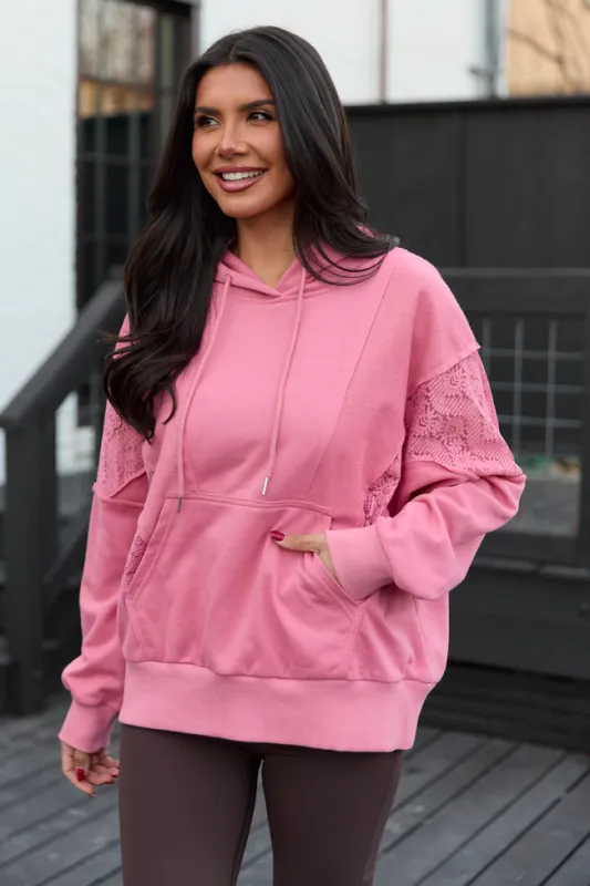 Emerson Mauve Lace Patchwork Hoodie SALE sold by Pink Lily