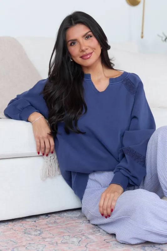 Sawyer Blue Lace V-neck Top sold by Pink Lily