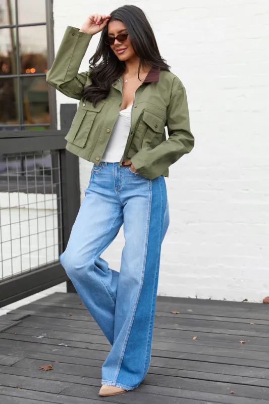 Aubrey Mixed Paneled Jeans sold by Pink Lily