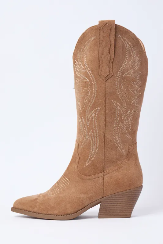 Jubilee Brown Cowboy Boots sold by Pink Lily