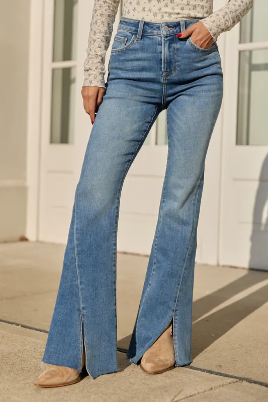 Lindsey Split Hem Flare Jeans sold by Pink Lily