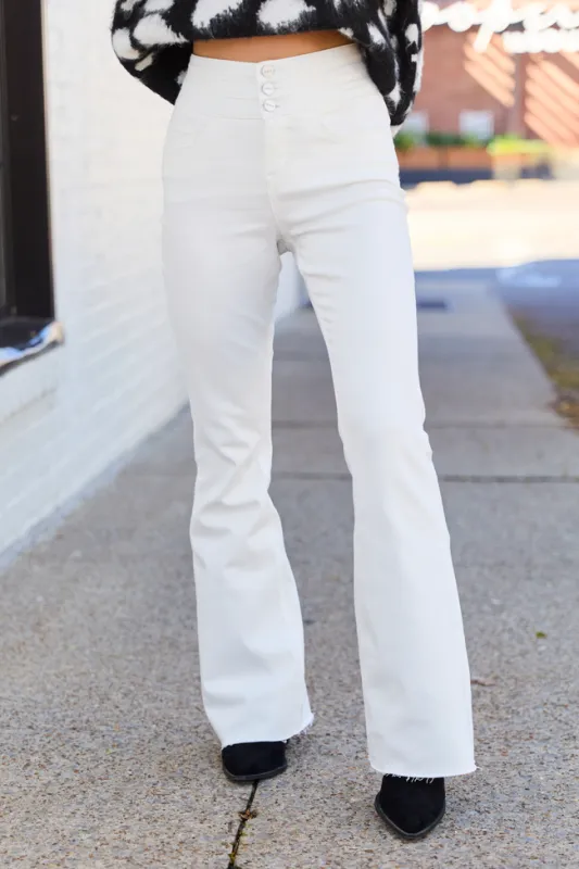Esther White Flare Leg Jeans sold by Pink Lily