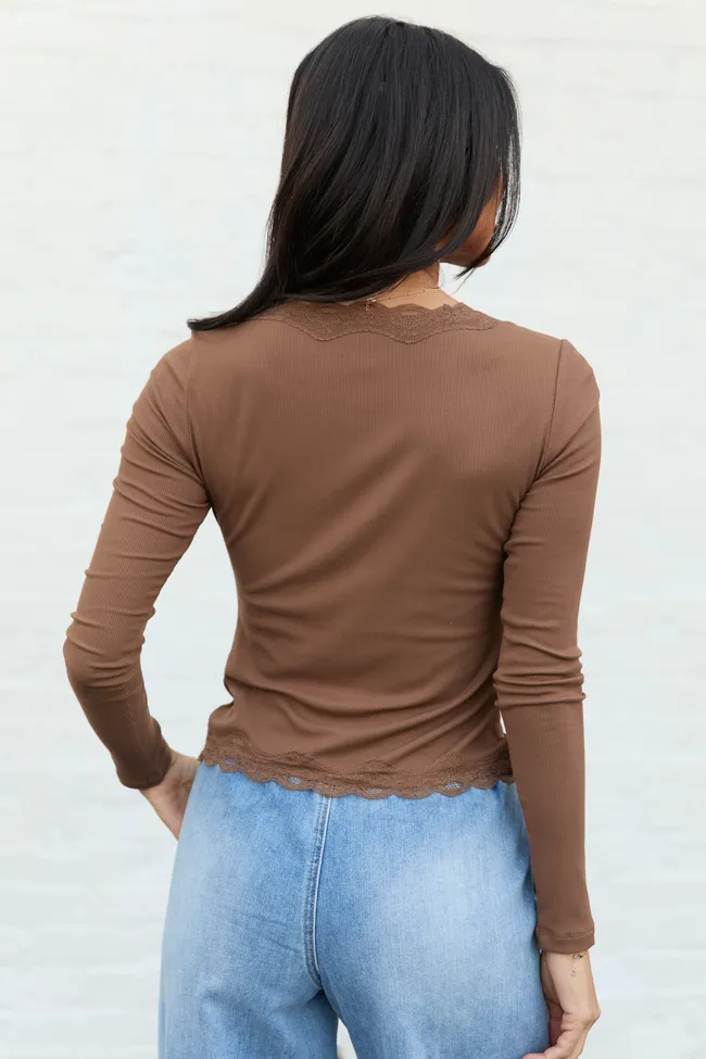 Emily Brown Lace Trim Long Sleeve Top sold by Pink Lily product image thumbnail 4