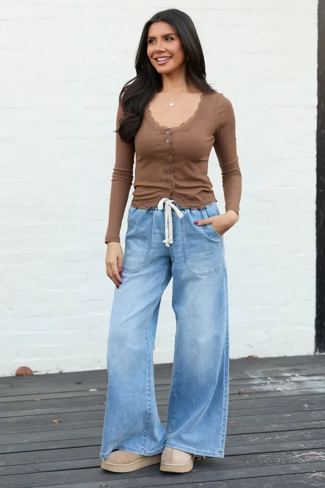 Emily Brown Lace Trim Long Sleeve Top sold by Pink Lily product image thumbnail 2