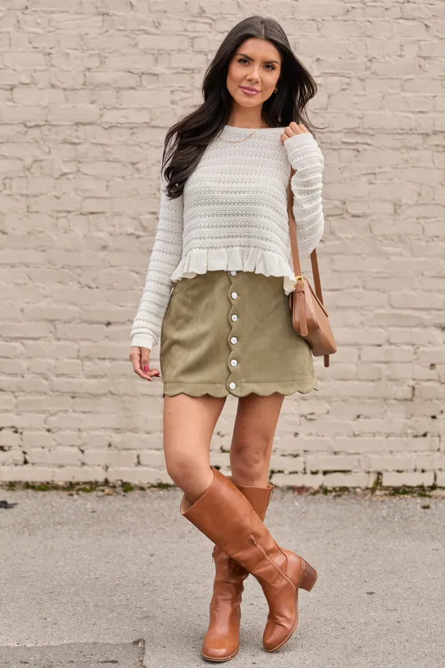 Charlotte Ivory Open Knit Ruffle Trim Sweater FINAL SALE sold by Pink Lily product image thumbnail 2