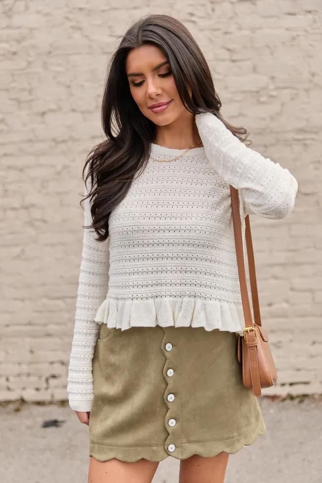 Charlotte Ivory Open Knit Ruffle Trim Sweater FINAL SALE sold by Pink Lily product image thumbnail 3
