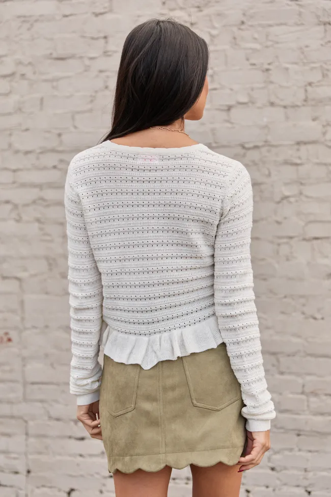 Charlotte Ivory Open Knit Ruffle Trim Sweater FINAL SALE sold by Pink Lily product image thumbnail 5