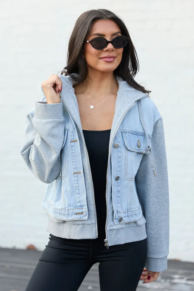 Jazzy Denim French Terry Hooded Jacket sold by Pink Lily