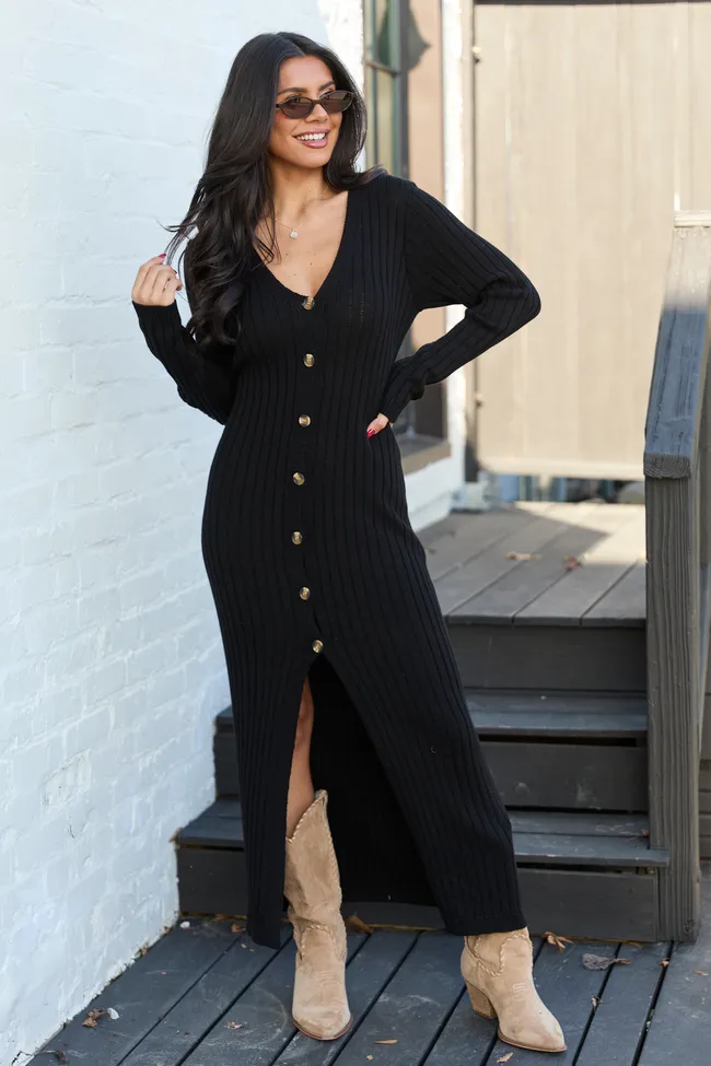 Alannah Black Button Front Sweater Dress FINAL SALE sold by Pink Lily