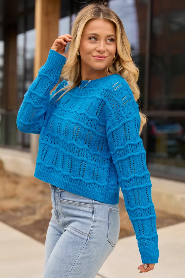 Devyn Blue Wavy Knit Crewneck Sweater SALE sold by Pink Lily product image thumbnail 3