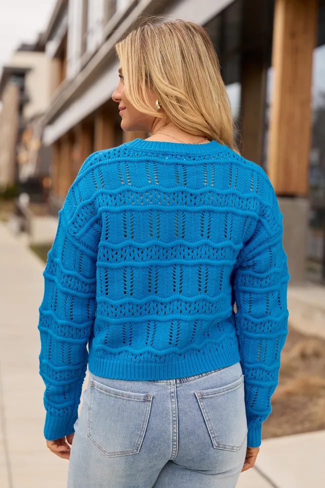 Devyn Blue Wavy Knit Crewneck Sweater SALE sold by Pink Lily product image thumbnail 4