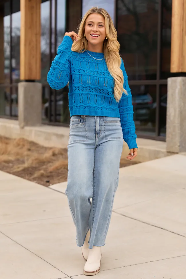 Devyn Blue Wavy Knit Crewneck Sweater SALE sold by Pink Lily product image thumbnail 2