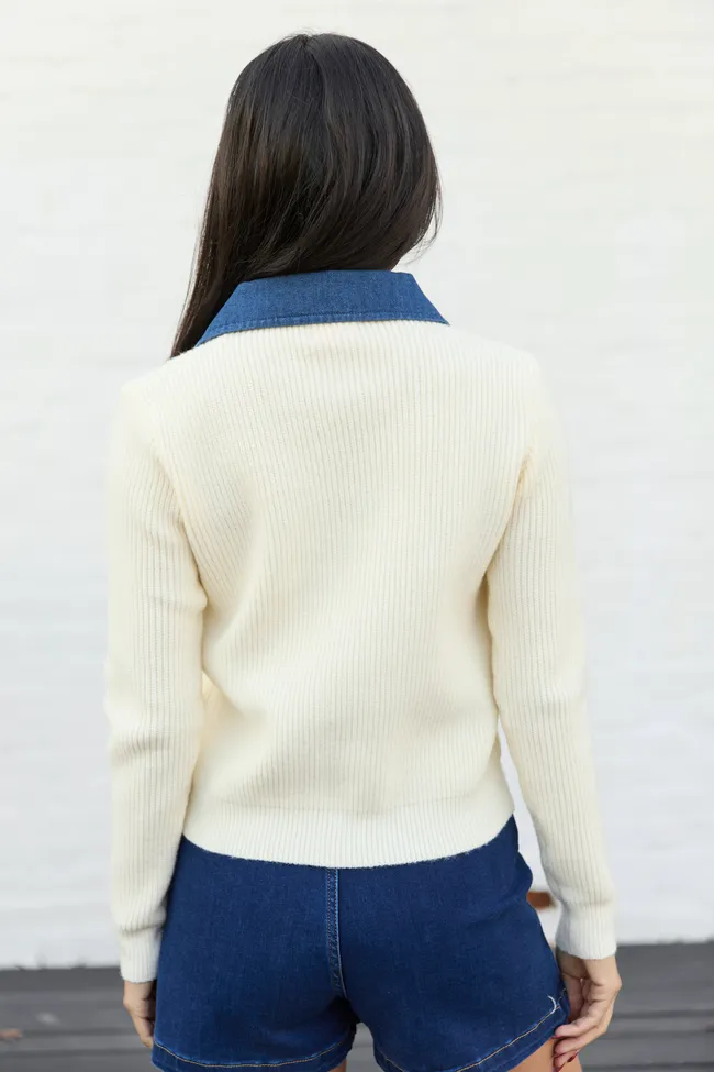 Elizabeth Denim And Ivory Collared Cardigan FINAL SALE sold by Pink Lily product image thumbnail 4