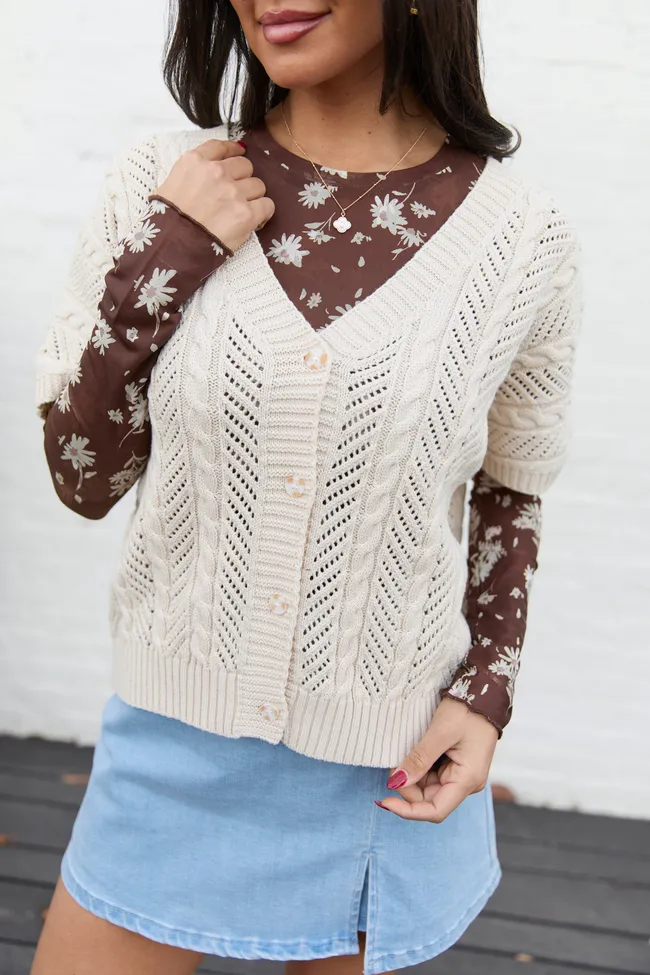 Sophia Short Sleeve Cable Knit Cardigan sold by Pink Lily product image thumbnail 2