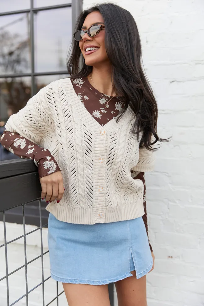 Sophia Short Sleeve Cable Knit Cardigan sold by Pink Lily