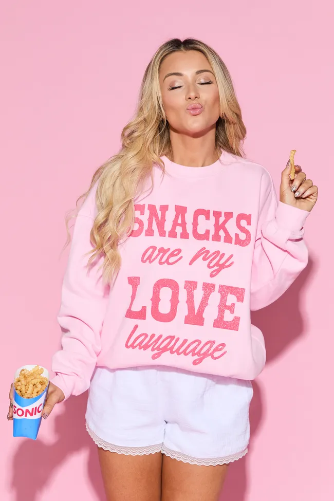 Snacks Are My Love Language Light Pink Graphic Sweatshirt SALE sold by Pink Lily product image thumbnail 3
