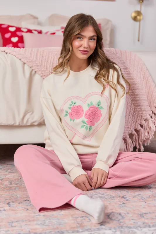 Heart Arrow Cream Graphic Sweatshirt sold by Pink Lily