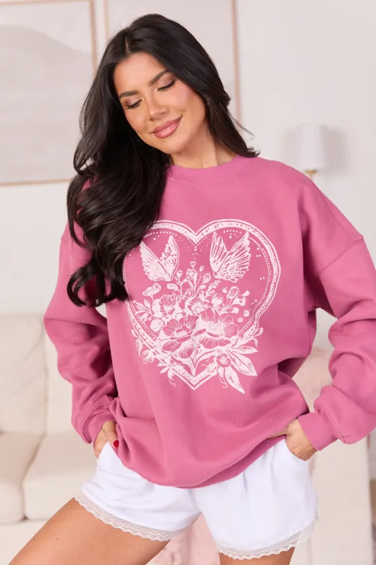 Lace Heart Rose Graphic Sweatshirt SALE sold by Pink Lily